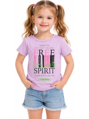 Essu Kız Çocuk Free Spirit Yazı Desenli Lila Renk Kısa Kol Tişört