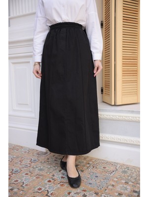İmaj Butik Siyah Bel Lastikli Çimalı Kot Etek