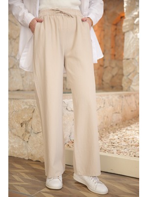 İmaj Butik Taş Bel Lastikli Bol Paça Gabardin Pantolon