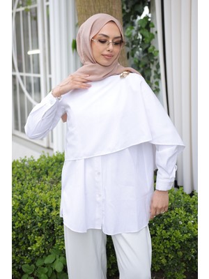 İmaj Butik Beyaz Omuz Bronş Detaylı Gömlek