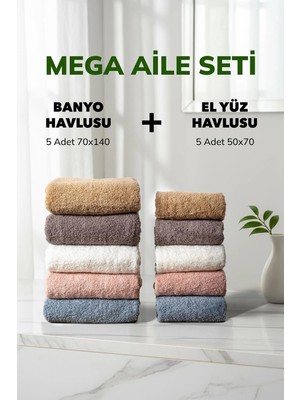 Cotto Home 10 lu Kareli Beyaz Pudra Bej Mavi Fume Kahve Mega Set El Yüz Banyo Havlu Seti 50x90 cm 70x140 cm