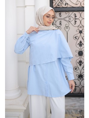 İmaj Butik Bebe Mavi Omuz Bronş Detaylı Gömlek