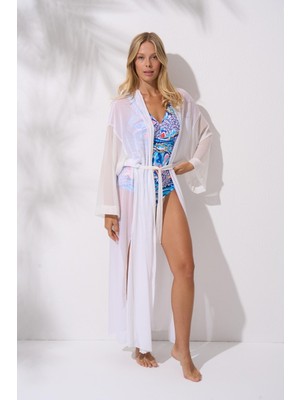 Pierre Cardin Kimonolu Belden Bağlamalı Tüm Vücudu Saran Kaftan Pareo