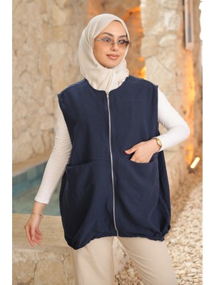 İmaj Butik Lacivert Fermuarlı Cepli Yelek