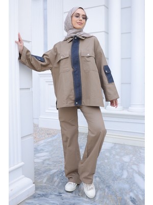 İmaj Butik Vizon Kot Garnili Ceket Pantolonlu Takım