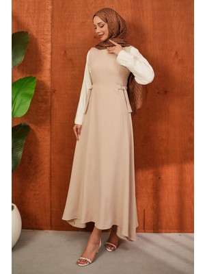 İmaj Butik Bej Kendinden Kemerli Dabıl Jile