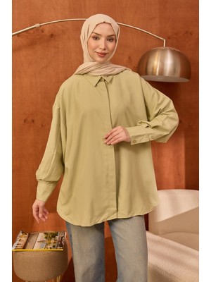 İmaj Butik Yeşil Gizli Düğmeli Oversize Tunik