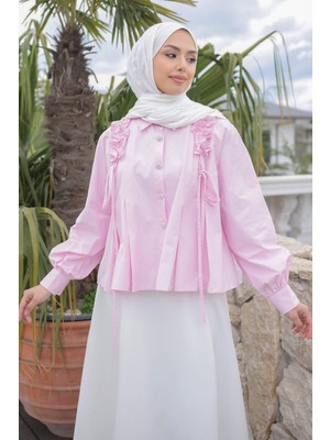 İmaj Butik Pembe Omuz Büzgülü Gömlek
