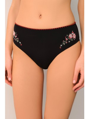 Suwen Karla Yüksek Bel Nakışlı Bikini Alt