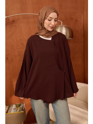 İmaj Butik Kahverengi Ön Bağlamalı Kimono