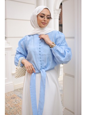 İmaj Butik Bebe Mavi Bel Bağlamalı Düğmeli Gömlek