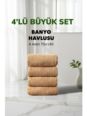 Cotto Home 4 lü Çizgili Bej Renk Yumuşak Pamuk Banyo Havlu Seti 70x140 cm