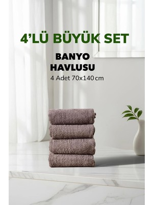 Cotto Home 4 lü Kareli Gri Renk Yumuşak Pamuk Banyo Havlu Seti 70x140 cm