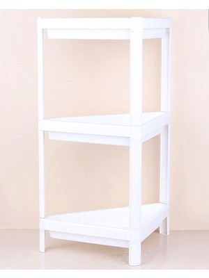 Practika Üçgen 3 Katlı  Raf Ünitesi -  Mutfak - Banyo  Depolama Rafı - Beyaz