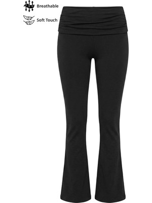 Cottonhill Siyah Viskon Yüksek Bel Kemer Detaylı Ispanyol Paça Kadın Pantolon Flared