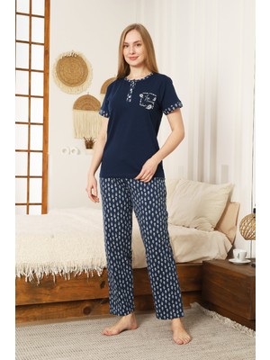 Enisena Kadın Pijama Takımı-Pamuk Penye Kumaş-3 Düğmeli 12607