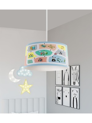 PremiumPort Hayvan Ağaç ve Yol Figürlü Bebek ve Çocuk Odası Avizesi