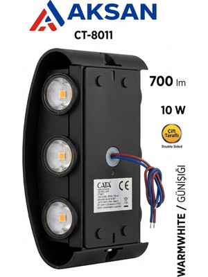 Cata CT-8011 Haiti Çift Yönlü 10W Günışığı Siyah LED Aplik Iç ve Dış Mekan Duvar Lambası 700 Lm