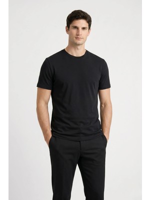 Odelon Erkek Bisiklet Yaka Premium %100 Merserize Pamuk T-Shirt Siyah