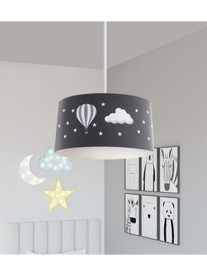 PremiumPort Bebek ve Çocuk Odası Bulutlu Yıldız ve Uçan Balon Desenli Avize