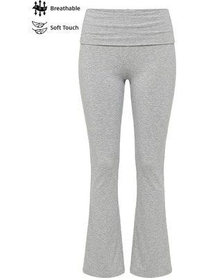 Cottonhill Gri Melanj Viskon Yüksek Bel Kemer Detaylı Ispanyol Paça Kadın Pantolon Flared