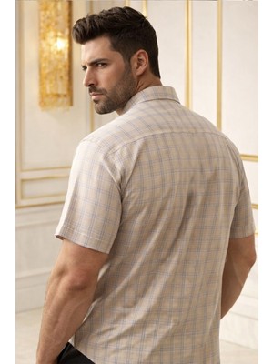Varetta Erkek Bej Kısa Kollu Büyük Beden Gömlek Cepli Geniş Kesim Casual Soft Pamuklu
