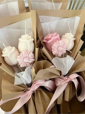 Çağıl Candles Gül & Papatya Karışık Buket Mum El Yapımı Mum