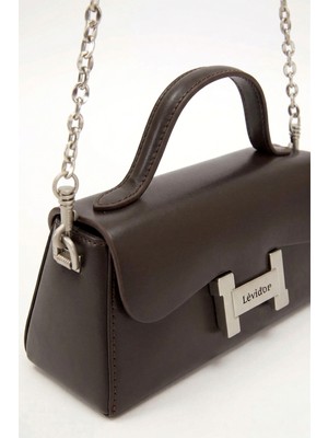 Lale Butik Levidor Premium Küçük Boy Sert Deri Çanta 930238 Acı Kahverengi