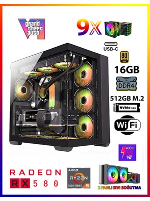 Gamepage X25 Ryzen 5 5500 16GB Ram 512GB M.2 SSD RX580 8gb Sıvı Soğutmalı Premium Oyuncu Bilgisayar