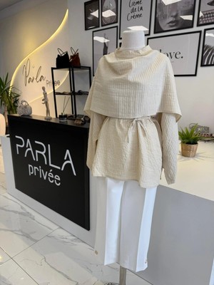 Parla Prive Parla Şal Detaylı Çizgili Gömlek
