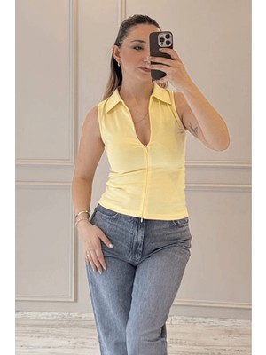 BeeYouStudio Polo Yaka Kolsuz Bluz / Sarı