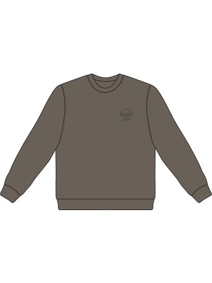 Herschel | Basic, Logo Baskılı Erkek Pamuk Uzun Kollu Sweatshirt, Bisiklet Yakalı