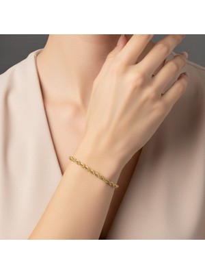 Lorivelle 14K Altın Kaplama Paslanmaz Çelik Italyan Burgu Halat Zincir Bileklik 2mm 16+5 cm