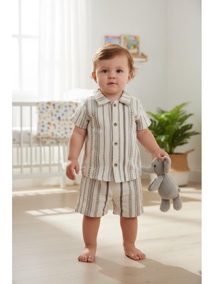 Butik Erkek Bebek %100 Pamuklu Alt - Üst Şortlu 2'li Takım