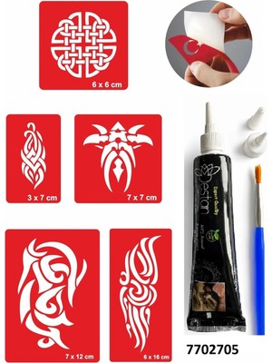 Airbrush Tattoo Hint Kınası ve Şablonla Geçici Dövme Yapma Seti Set 18