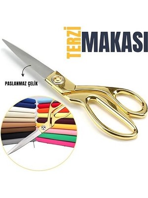 MidasTech  Terzi Makası – Paslanmaz Çelik Bıçaklı Altın Renkli Profesyonel Kumaş Kesme Makası  Midia