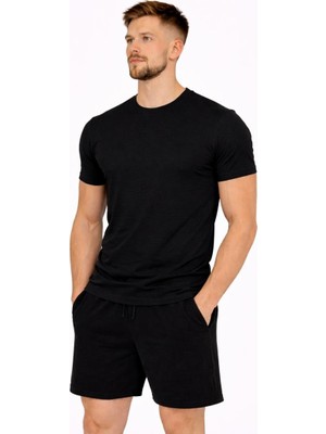 Axxel Erkek Siyah Pamuk Likralı Süprem Kısa KOLLU-T-SHIRT-D230