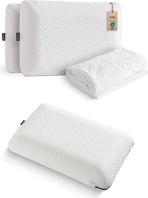 Ecovis Viscotex Aile Seti, 2'li Visco Yastık 58X38X13 cm ve Sıvı Geçirmez Çift Kişilik Yatak Fitted Alez 160X200 Cm, Beyaz
