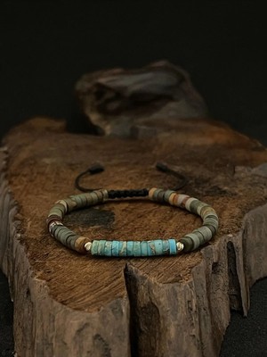 Rupen Kraft 14 Ayar Dorika Toplu Altın Bileklik Picasso Jasper ve Turkuaz Taşlı Şık Altın Bileklik