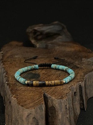 Rupen Kraft 14 Ayar Dorika Toplu Altın Bileklik Turkuaz ve Kaplan Gözü Taşlı Altın Bileklik