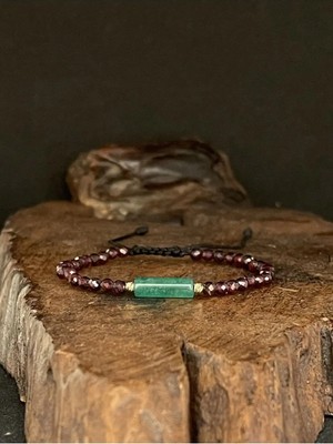 Rupen Kraft 14 Ayar Yeşim Taşı ve Kristal Kesim Granat Taşlı Doğal Taşlı Altın Bileklik