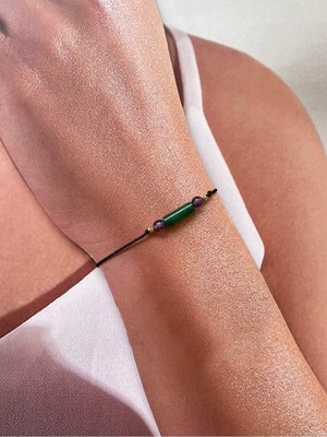 Rupen Kraft 14 Ayar Yeşim Taşı ve Ametist Taşı Altın Bileklik