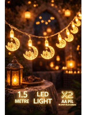 Ramazan Süsleri, Ramazan Tavan Süsü 1,5 Metre Sarı Işıklar Işıkları Aydınlatmalı Şerit LED Ramazan Süsü LED Işık