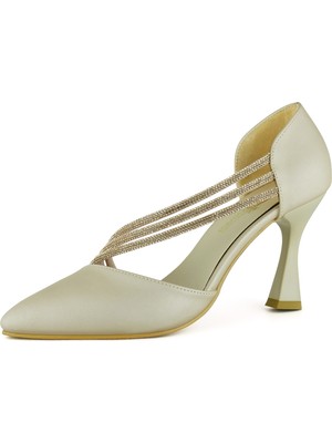 Erkan Saçmacı Alessi Ten Saten Taşlı Sivri Burun Kadeh Topuklu Abiye Ayakkabı