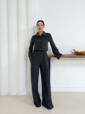 Chic Haven Gömlek Yaka Kaplama Düğmeli Takım Antrasit