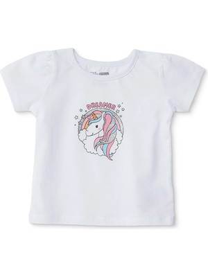 Hellobaby Kız Bebek Tişört Unicorn Baskılı Bisiklet Yaka Kısa Kol