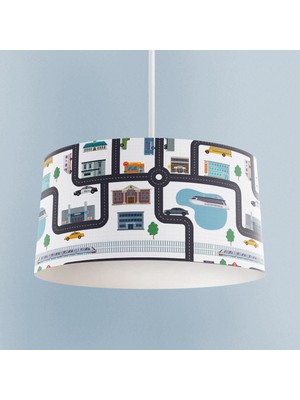 PremiumPort Şehir Desenli Bebek ve Çocuk Odası Yollu Avize, Renkli ve Şık Tasarım