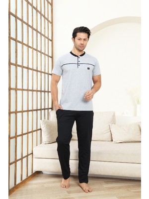 Enisena Erkek Pijama Takımı -%100 Pamuk -3 Düğmeli-Yaka Roba Biyeli 12608