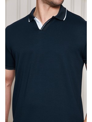 Erkek Jeuss Oysho Kumaş Yakalı Petrol Yeşil Tshirt