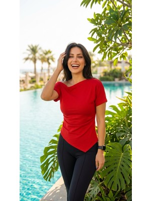 Sagre&Sisters Tek Omuz Kırmızı Beli Büzgülü Bluz